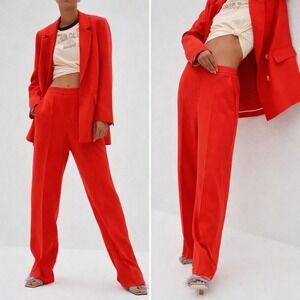 ZARA, New, Cherry Red Linen blend High Waist Women's Trouser Pants,‎ Size Medium